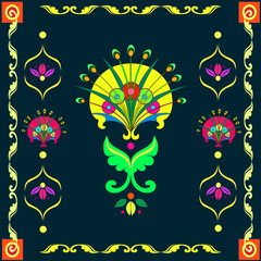 Carpet pattern,colorful/abstract flower and ornament,blue-green  background