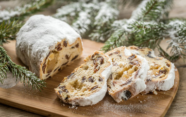 Stollen with snowy fir branch