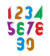 Handwritten colorful vector numbers, stylish numbers set drawn w