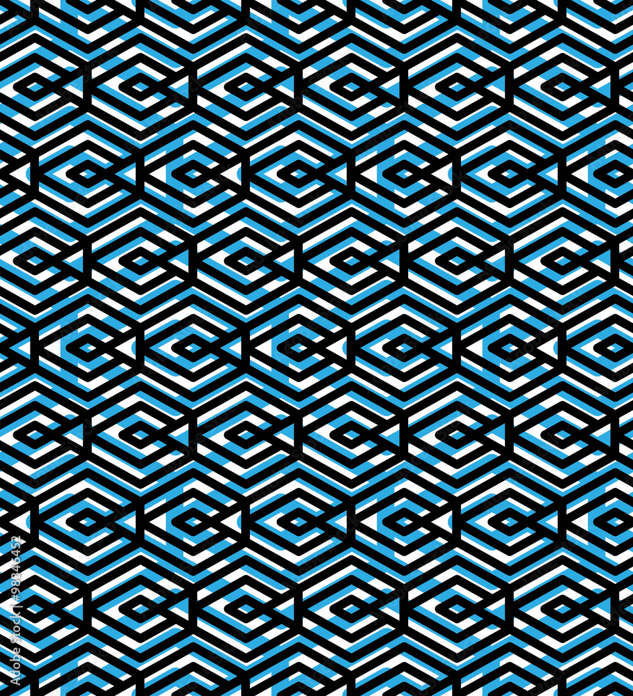 Poster blue abstract seamless pattern with interweave lines. vector orn