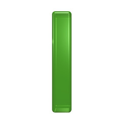 One letter from green glass alphabet set, isolated on white. Computer generated 3D photo rendering.