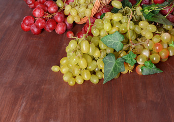 Grape on wooden table closeup