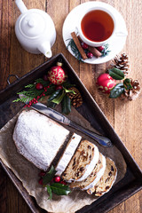 Christmas stollen with tea