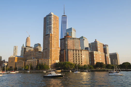 View of the Downtown Manhattan skyline from the Hudson River