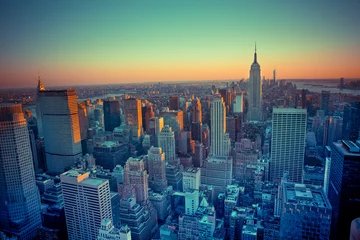 Poster Schönes New York City bei Sonnenuntergang von oben gesehen © littleny