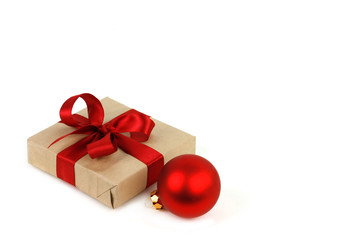 Gift box and Christmas red ball 
