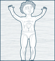 Vector lined illustration of nude man, Adam concept. Hand drawn