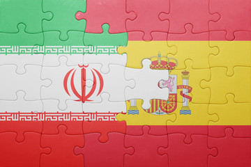 puzzle with the national flag of spain and iran