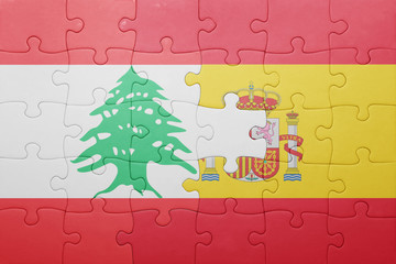 puzzle with the national flag of spain and lebanon