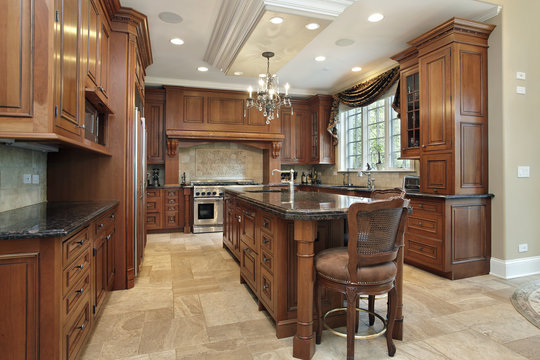 Kitchen with large granite island