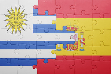 puzzle with the national flag of spain and uruguay