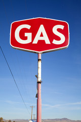 Gas and petrol station sign in the Nevada desert, US, 2015.