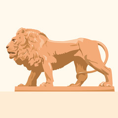 Big monumental profile lion – imposing lord of animals – symbol of kingdom – beauty ocher leo - flatten isolated illustration master vector.