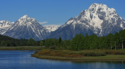 Mount Moran and Jenny Lake in Grand Tetons National Park in Wyoming USA