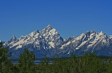 Fototapeta na wymiar Grand Teton Mountains and Jenny Lake in Grand Tetons National Park in Wyoming USA