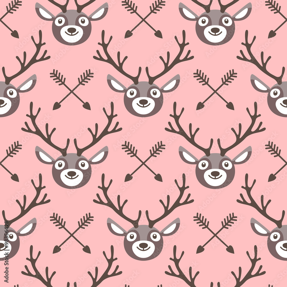 Poster hipster seamless pattern with deer and arrows.