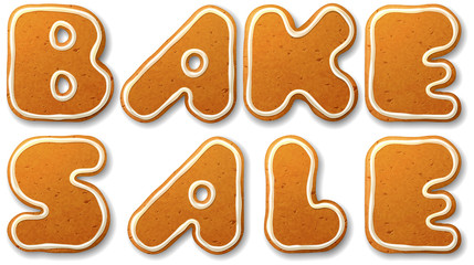 Bake sale. Vector inscription, decorated white icing, isolated on white