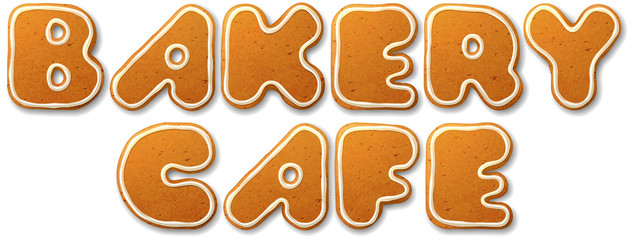 Bakery cafe. Vector inscription, decorated white icing, isolated on white