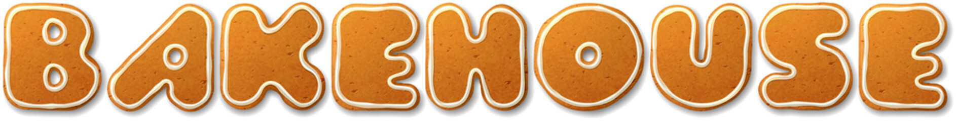 Bakehouse. Vector inscription, decorated white icing, isolated on white