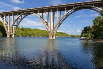   Bridge over a river with blue sky