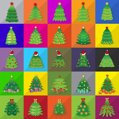 Christmas Tree Icons Set - Vector Illustration