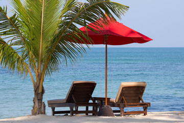 Chaise lounges by the sea in Thailand
