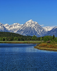 Jenny Lake in front of Mount Moran in the Grand Teton mountain range in the Grand Teton National...