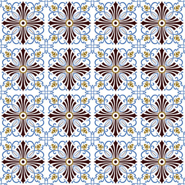 Seamless background image of vintage cross spiral vine tile pattern.

