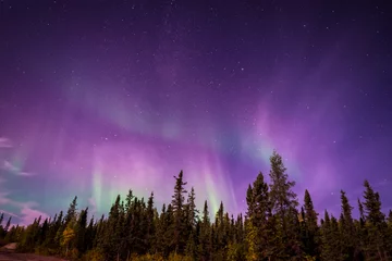  De verbazingwekkende nachtelijke hemel boven Yellowknife, Northwest Territories of Canada, die een aurora borealis-show geeft. © skiserge1