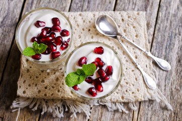 Yoghurt with pomegranate seeds