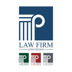 Law Firm Logo, Law Firm Square Negative Pillar Design Logo Vector