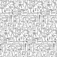 Hand drawn seamless pattern with repair tools