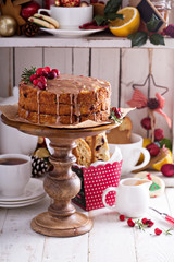 Orange and cranberry christmas cake with glaze