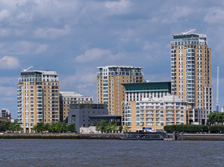 Waterfront apartment buildings, London, Canary Wharf