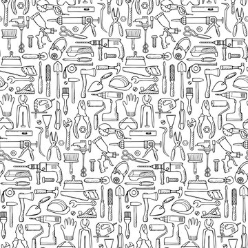 Hand Drawn Seamless Pattern With Repair Tools