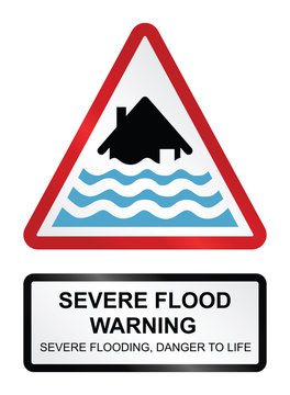 Red severe flood warning sign 