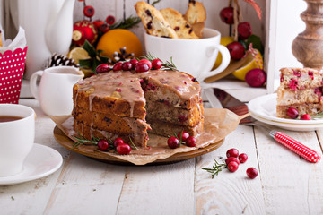 Orange and cranberry christmas cake with glaze