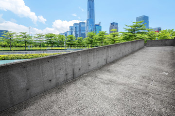 skyline and empty footpath by building