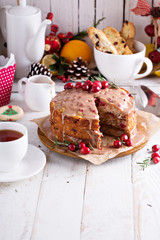 Orange and cranberry christmas cake with glaze