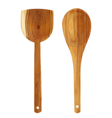 wooden kitchen spoons on white background