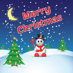 Greeting card with snowmen and snowfall