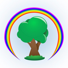 Vector illustration. Tree and rainbow.