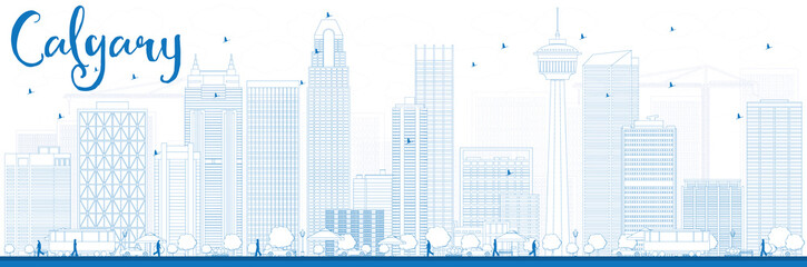 Fototapeta premium Outline Calgary Skyline with Blue Buildings. Some elements have transparency mode different from normal.