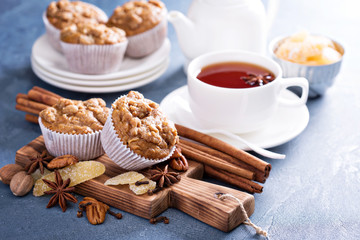 Ginger and nut streusel muffins with winter spices