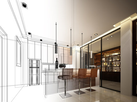 abstract sketch design of interior kitchen