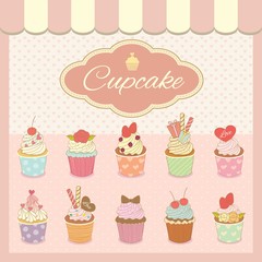 Cupcakes design on pink cafe