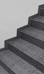 Gekachelte Treppe mit eingefrästen Rillen als Rutschhemmung in Grau und Schwarz