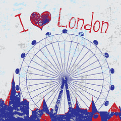 Hand drawn London city with wheel
