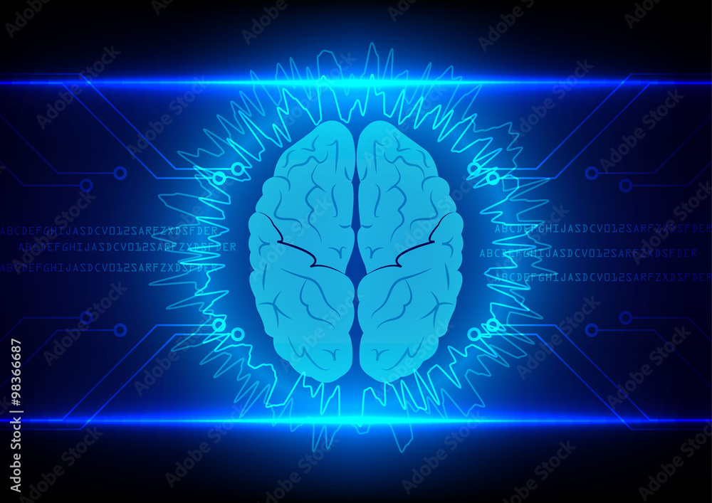 Poster abstract brain technology with circuit background vector illust