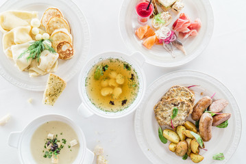 set of different dishes